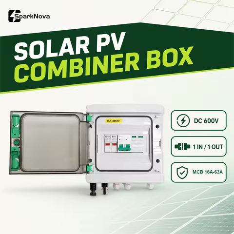 Solar PV DC Combiner Box 1 Input 1 Output 600V 16A-63A Fuse MCB SPD Lightning Protection IP65 Waterp