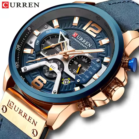 CURREN 8329 Men's Leisure Sports Watch Blue Top Brand Luxury Military Leather Watch Men's Fashion Qu
