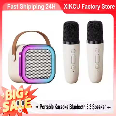XIKCU K12 Portable Bluetooth 5.3 Karaoke Machine PA Speaker System with 1-2 Wireless Microphones Hom
