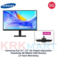 Samsung Flat 27”, 32” 4K Height Adjustable Viewfinity S8 S80UD UHD Monitor (3 Years Warranty)