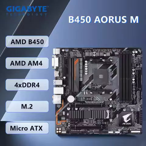 Gigabyte B450 AORUS M Motherboard AM4 AMD B450 DDR4 64 GB M.2 Micro ATX support Ryzen 3900 5700 3800