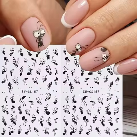 Cute Cartoon Ant Nail Stickers - Matte Finish Self-Adhesive Resin Decals for Fingernails & Toenails,