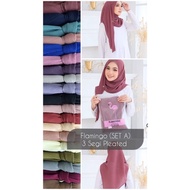 Bawal 3 segi Flamingo Premium Chiffon Pleated & Shawl Pleated Premium Hijab