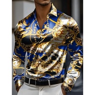 Men's Shirt 3D Vintage Chain Print Polyester Fabric Outdoor Street Long Sleeve Button Clothing Fashi
