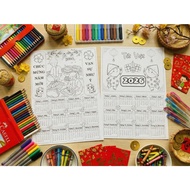 New model - Combo of 10 coloring calendars, A3 size - Hard paper, Students color themselves, Childre