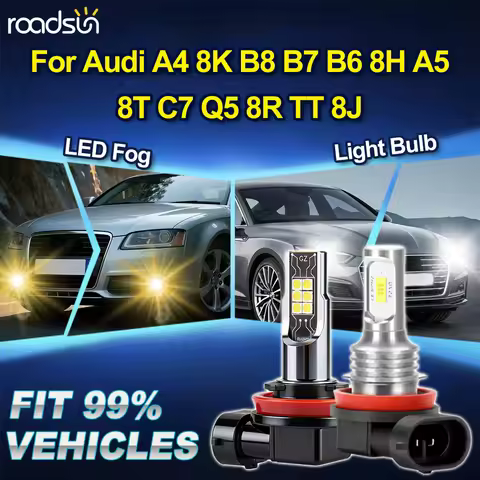 ROADSUN 2PCS Golden Yellow/White Car LED Front Fog Light Lamp Bulb For Audi A4 8K B8 B7 B6 8H A5 8T 
