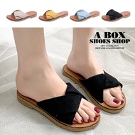 Checked Shop * [AW777] Comfortable Soft Q Beef Tendon Sole 2CM Cross Broadband Suede Flat Round Toe 