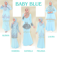 🌹BAJU KURUNG WANITA WARNA BABY BLUE🌹 Koleksi Warna Biru Muda Baju Kurung Lace Plus Size XXS (32)-10X