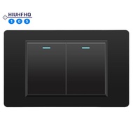 Black Wall Electrical Switches Light Switch 2 Gang 2 Way 118mmx72mm Tempered Glass Panel Mechanical 
