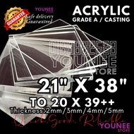 21 x 38 inches to 39++ inches acrylic sheet with 2mm, 3mm 4mm and 5mm / transparent akrilik