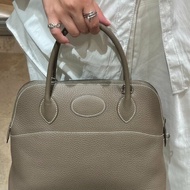 Hermes大象灰T/C皮銀扣bolide 31手提側背包