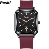 POSHI Watch For Woman Waterproof Original Women Silicone Tape Fashionable Waterproof Square Analog Q