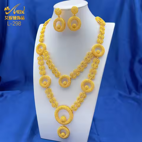 ANIID Dubai 24K Gold Color Jewelry Sets Wedding African Necklace Earrings For Women Nigerian Indian 