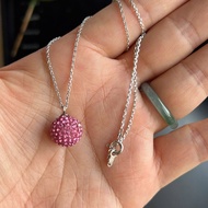 Silver necklace engraved with SV925 platinum plated, 42 cm long, with pearls full of 12 mm pink ston
