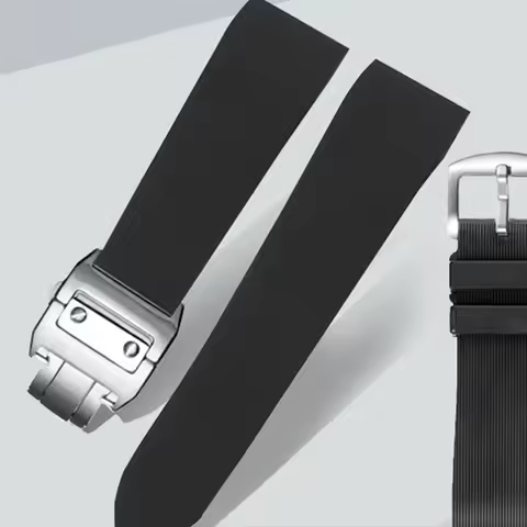 For Cartier Santos 100 W2020007 Waterproof Rubber Watch strap 25mm black soft Silicone Stainless ste