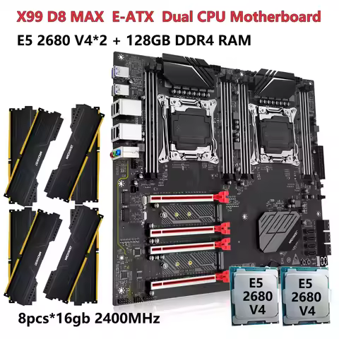 MACHINIST X99 D8 MAX Kit, de, placa, base, de, Dual, con, Intel, LGA 2011-3 CPU, E5 2680 V4 DDR4 (8X