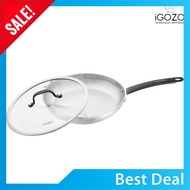 [ LOCAL READY STOCKS ] iGOZO 28CM ELITE 304 STAINLESS STEEL FRYPAN + GLASS LID KUALI GORENG DAPUR COOKWARE KITCHENWARE