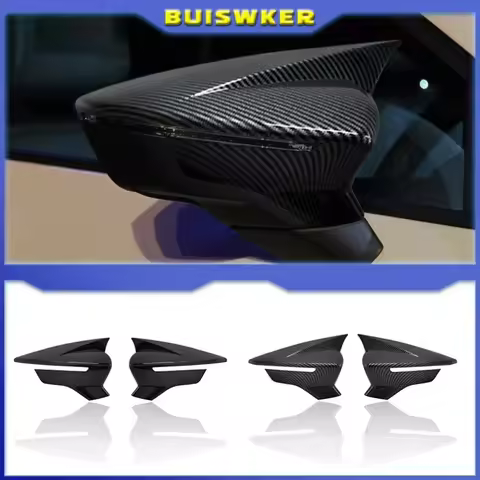 Carbon Fiber Black Car Rear View Door Wing Side Mirror Cover Caps Shell Case For Seat Leon Lion 5F I