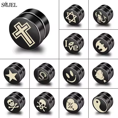 Punk Strong Magnetic Earrings for Men Unisex Face Cross Yin Yang Ear Studs Non Piercing Earrings Fak