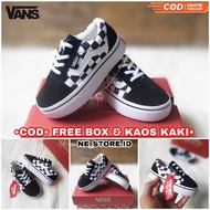 HITAM PUTIH Vans Shoes For Kids vans oldskool Chess Shoes Black And White Strap sneakers For Boys And Girls(PREMIUM)