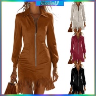 kiss Western cowgirl dress  V-neck long-sleeved dress retro dress
