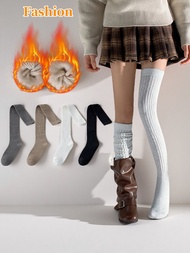 1/3/4 Pairs of Womens Winter Warm Over-The-Knee Socks Pleated Stacked Design Layered Socks Womens Ov
