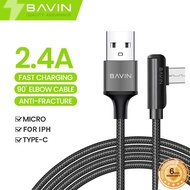 BAVIN CB211 2.4A Gaming USB Data Cable fast quick charge with 90 Degree Angle Plug