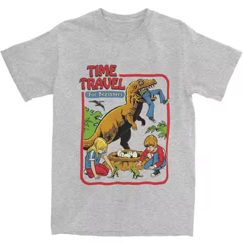 Men Women Time Travel 80s 70s Dinosaurs T Shirts Merch Dark Humour Pure Cotton T-shirt Clothing Funn