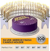 Silver-Mirror Finish, Birthday Candle Holder Perfect for 50th 60th 70th 75th 80th 90th 100th Milesto