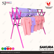 SAKURA - Jemuran Baju &amp; Pakaian Lipat / Rak Handuk Bayi / Jemuran Aluminium Jumbo / Warna Pink - Ukuran 180 CM / 1,8 Meter