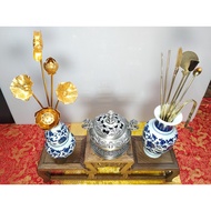 A416 [Top Incense Case Set Full Set] Five Golden Flowers Seven Pieces Dao Tengu Furnace Medium High 