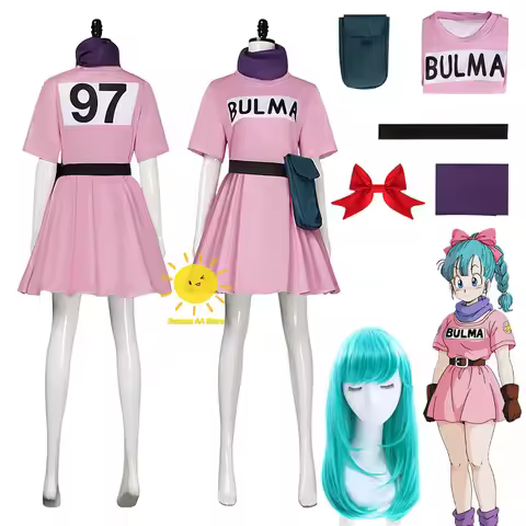 Anime Halloween Cos Adult Women Bulma Cosplay Costumes Dress Scarf Belt Bag Headwear Bulma Cosplay S