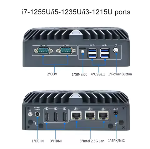 Topton Industrial IoT Firewall Mini PC Intel Ultra 5 125U i7 1255U i3 1215U 3Ports 2.5G LAN HDMI2.0