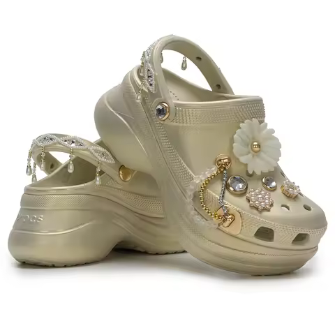 Crocs (Crocs) Men's and Women's Shoes, Outdoor Sandals, Classic Dazzling Bead Flower Bae Slippers, C