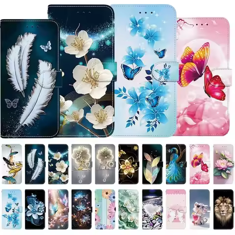 Butterfly Flower Pattern Wallet Flip Case For Samsung Galaxy A320 A520 A750 A6 A7 A8 A9 2018 J330 J5