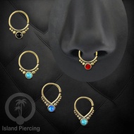 Septum piercing and Brass earring piercing with stones, Tragus, Daith and Helix Piercing