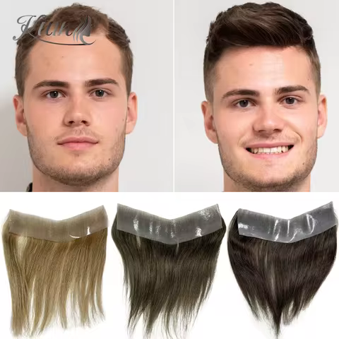 Straight Vstyle Front Human Hairline for Men Thin Skin Full PU 0.08mm Indian Human Hairpiece Vloop N