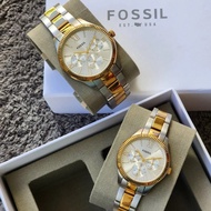 Fossil BQ3762 Rye His / Her Multifunction Chronograph Watch in Two-Tone Silver / Gold Stainless Stee