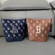 MLB滿印老花NY水桶包 情侶款時尚休閑通勤單肩斜挎女包