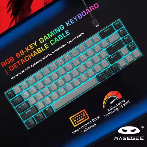 MageGee MK‑Box 60% Mechanical Keyboard 68 Keys Compact Mini Wired Gaming Keyboard LED Backlit Detach