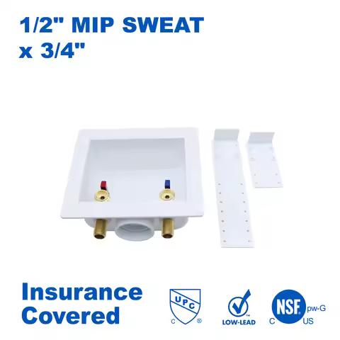 KING SMART Washing Machine Outlet Box; 1/2" MIP (Sweat) Inlet 3/4" MHT Outlet, 1/4 Turn; 1 Pcs/Case;