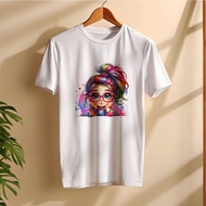 Cute Girl unisex T-shirt 01 - White Black Gray T-shirt for Men and Women, Down Form, No Ruffles [Han