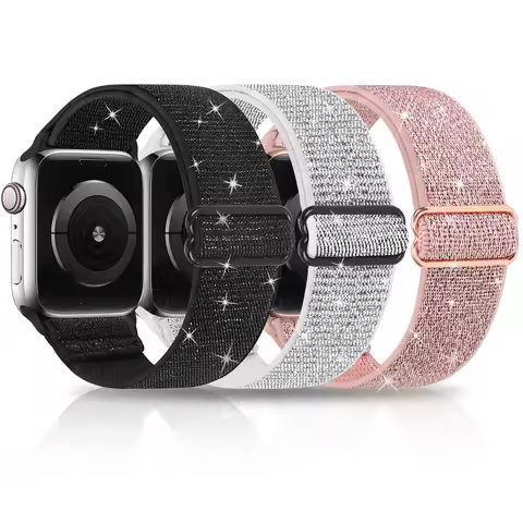 Shiny Stretchy Nylon Strap for Apple Watch band 44mm Ultra 49mm 45/42mm 40/41/mm correa apple watch 