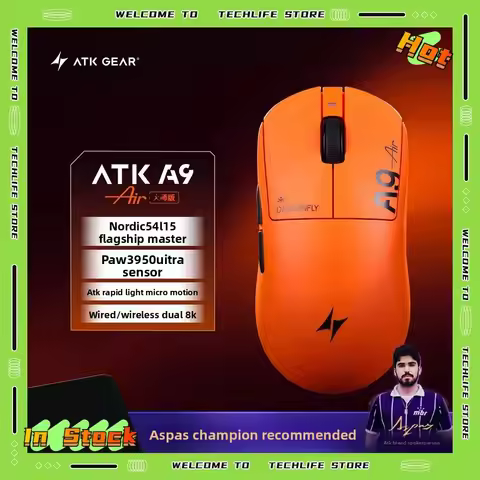 New ATK A9 Air Ultimate Gaming Mouse Wireless Bluetooth Lightweight PAW3950 Ultra Dual 8K Esports Mo