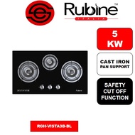 Rubine Built-in Hob Gas Stove Hob Tempered Glass 3 Burner - Vista3B