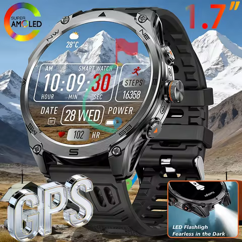 2026 New GPS Sports Smartwatch 1000mAh Large Battery LED Flashlight Compass Barometer Military Grade