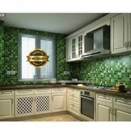 wallpaper stiker dinding dapur murah kotak hijau bagus