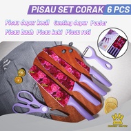 Bright Crown Pisau Set 6 Pcs Corak Bunga Bahan Stainless Steel Tajam /Flower Kitchen Knife Set 6 Pcs