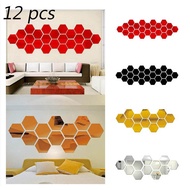 12PCs Hexagon 3D Art Mirror Wall Sticker Home DIY Decor