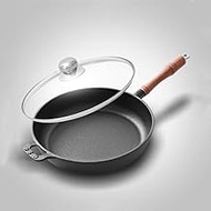 Frying Pan Cast Iron Saute Pan with Glass Lid, Nonstick Deep Frying Pan with Handle Chef′s Skillet Cookware Induction Pot 28.5cm Frying Pan interesting